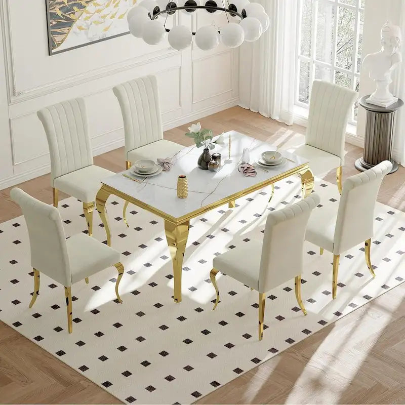 Table à manger en verre de style Mid-Century Modern avec pieds cabriolets en métal