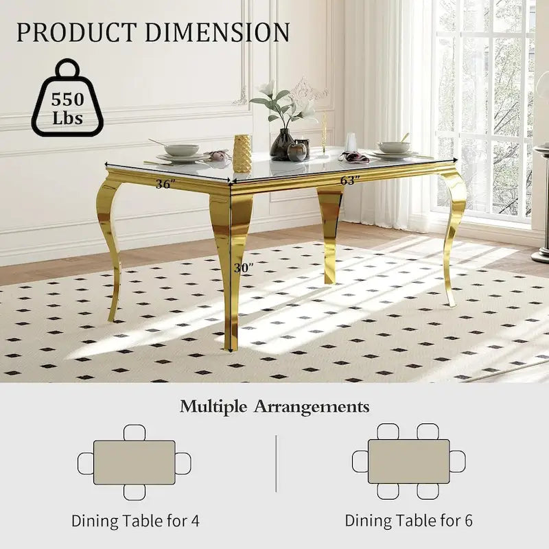 Table à manger en verre de style Mid-Century Modern avec pieds cabriolets en métal