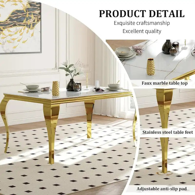 Table à manger en verre de style Mid-Century Modern avec pieds cabriolets en métal