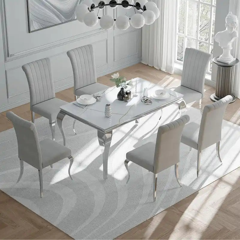 Table à manger en verre de style Mid-Century Modern avec pieds cabriolets en métal