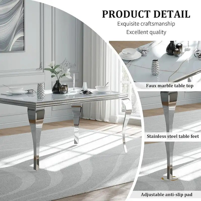 Table à manger en verre de style Mid-Century Modern avec pieds cabriolets en métal