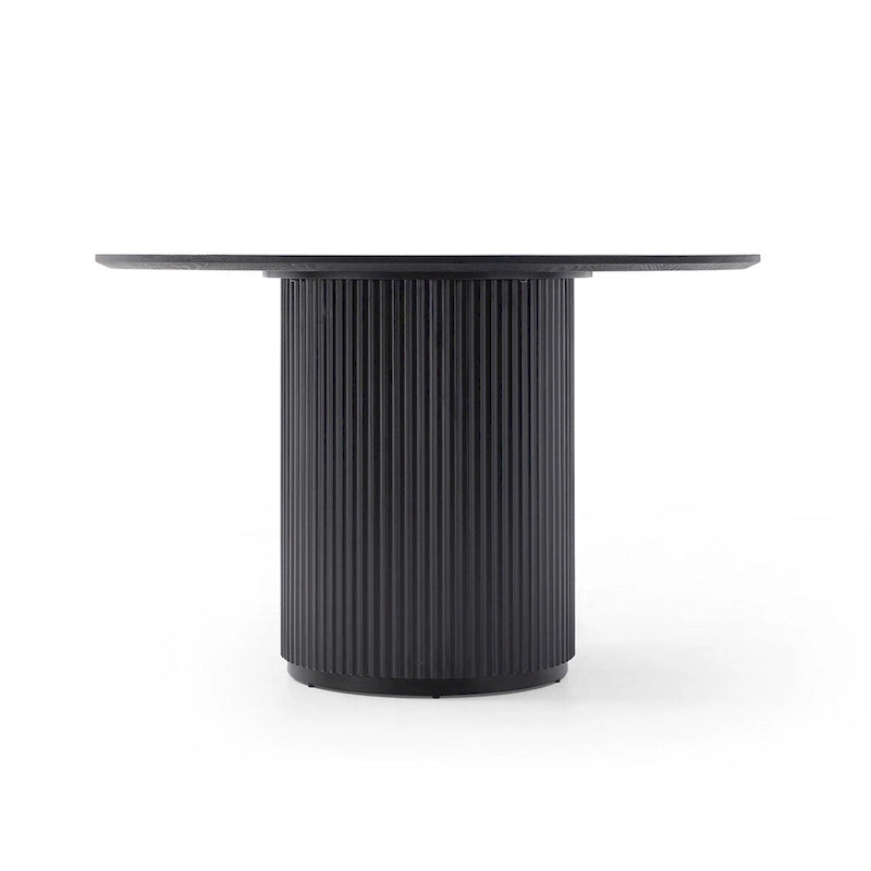 Table à manger ronde noire, Table de salle à manger sur pied artisanale en MDF