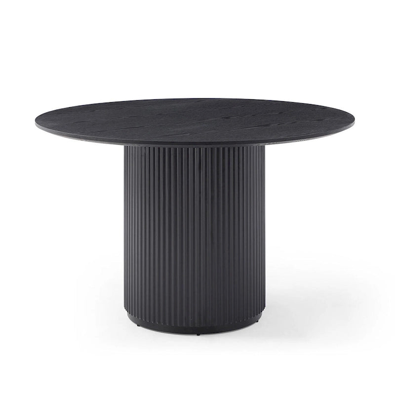 Table à manger ronde noire, Table de salle à manger sur pied artisanale en MDF