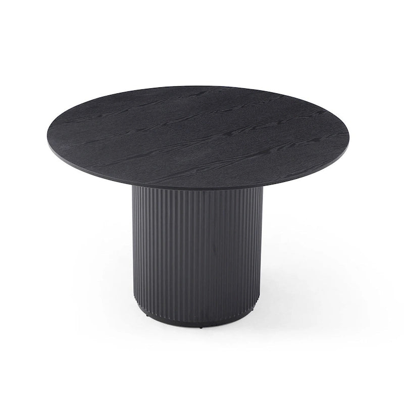 Table à manger ronde noire, Table de salle à manger sur pied artisanale en MDF