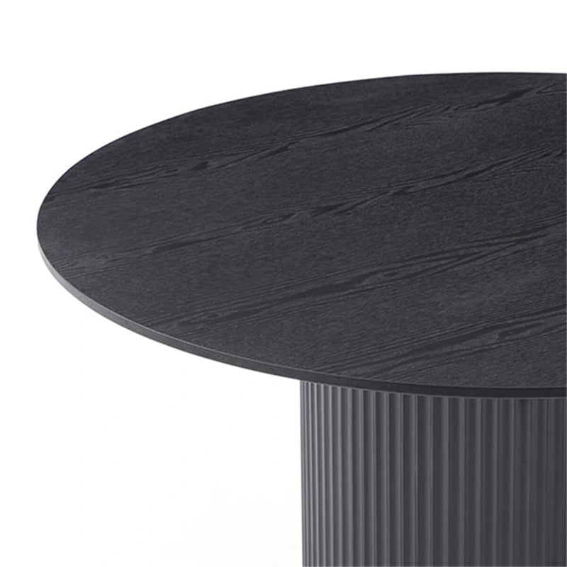Table à manger ronde noire, Table de salle à manger sur pied artisanale en MDF