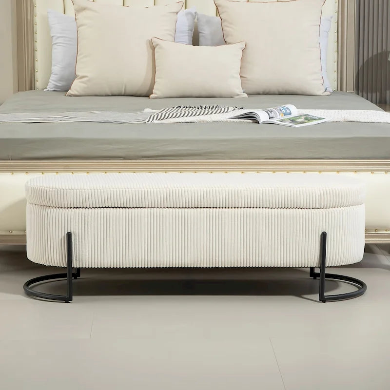 Pouf de rangement en tissu capitonné avec charnière de sécurité