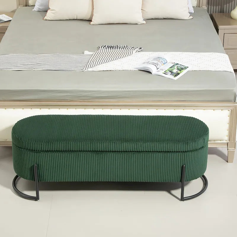 Pouf de rangement en tissu capitonné avec charnière de sécurité