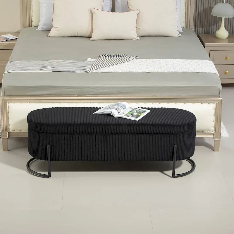 Pouf de rangement en tissu capitonné avec charnière de sécurité