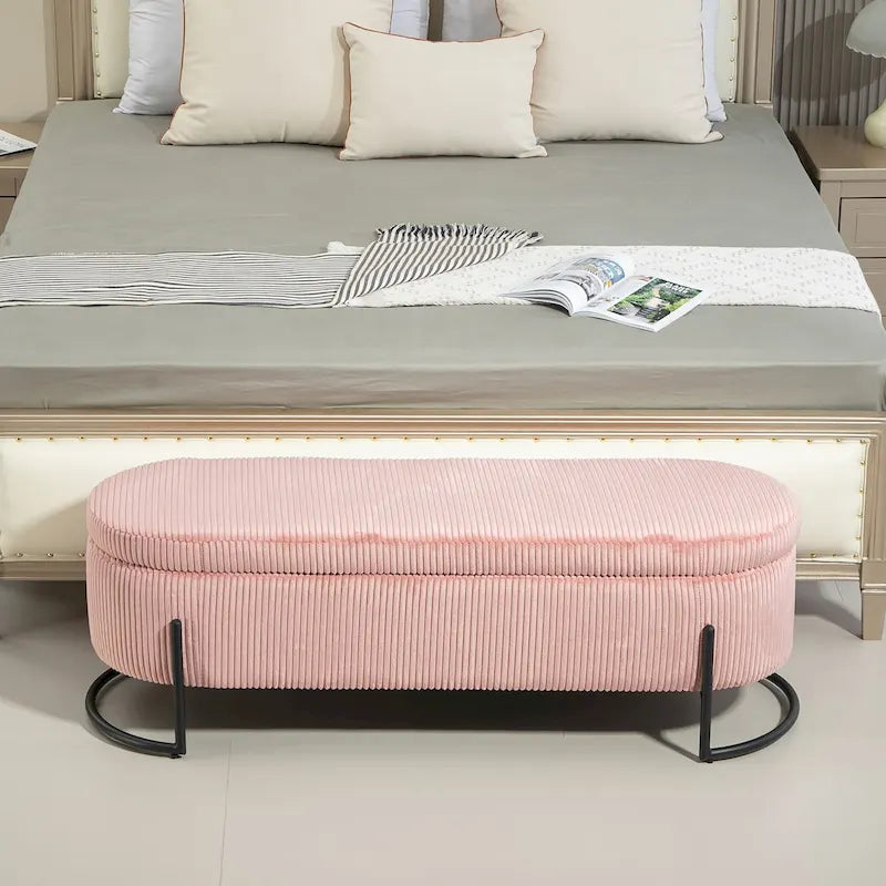 Pouf de rangement en tissu capitonné avec charnière de sécurité