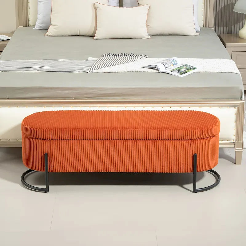 Pouf de rangement en tissu capitonné avec charnière de sécurité