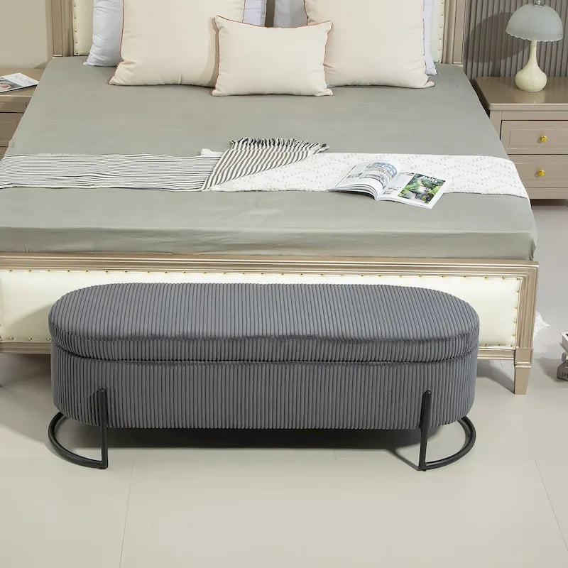 Pouf de rangement en tissu capitonné avec charnière de sécurité