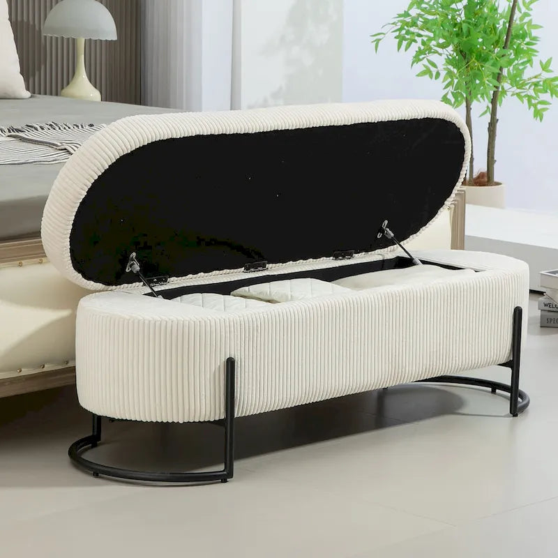 Pouf de rangement en tissu capitonné avec charnière de sécurité