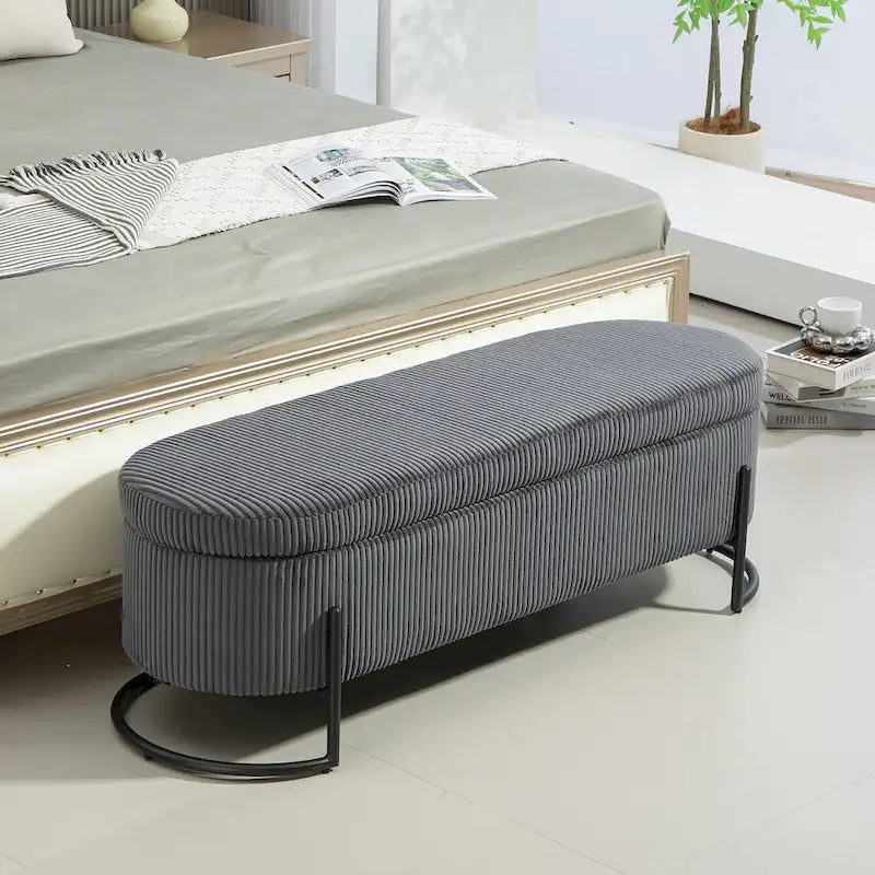 Pouf de rangement en tissu capitonné avec charnière de sécurité
